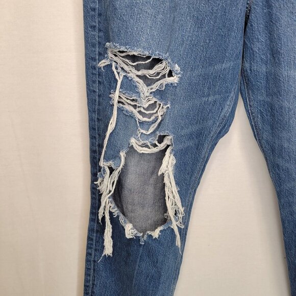 American Eagle Women's Size 16 Jeans Mom Jean Distressed Raw Hem - Picture 7 of 10
